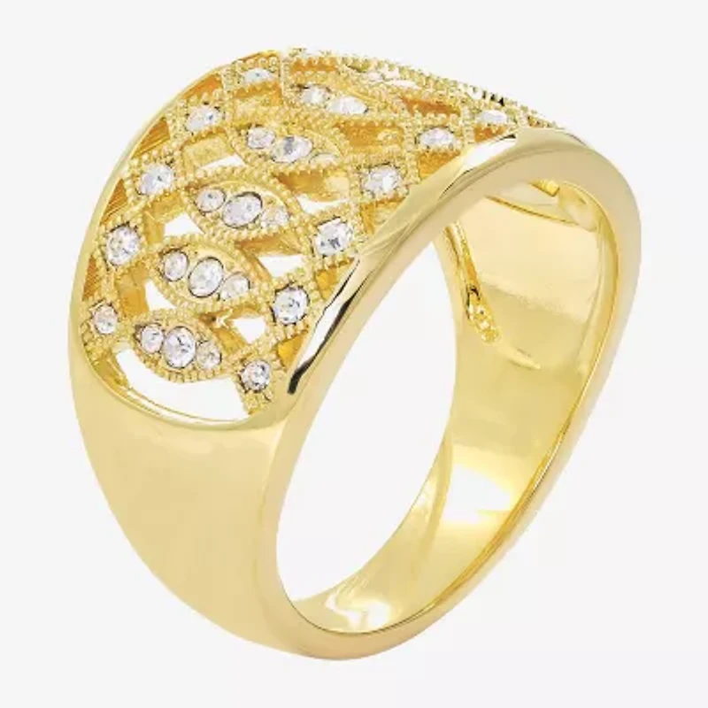 Sparkle Allure Fretwork Womens 4.5MM Crystal 14K Gold Over Brass Band