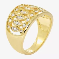 Sparkle Allure Fretwork Womens 4.5MM Crystal 14K Gold Over Brass Band