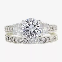 Sparkle Allure Womens Cubic Zirconia Pure Silver Over Brass Round Side Stone Eternity Bridal Set