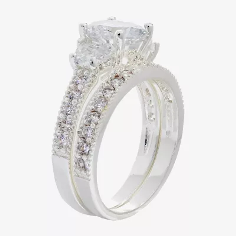 Sparkle Allure Womens Cubic Zirconia Pure Silver Over Brass Round Side Stone Eternity Bridal Set