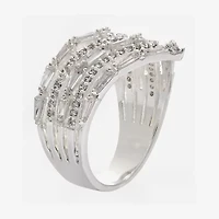 Sparkle Allure Faux Stacked Womens Cubic Zirconia Pure Silver Over Brass Chevron Cocktail Ring