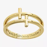 Sparkle Allure Faith Double Row Womens 3MM 14K Gold Over Brass Cross Band