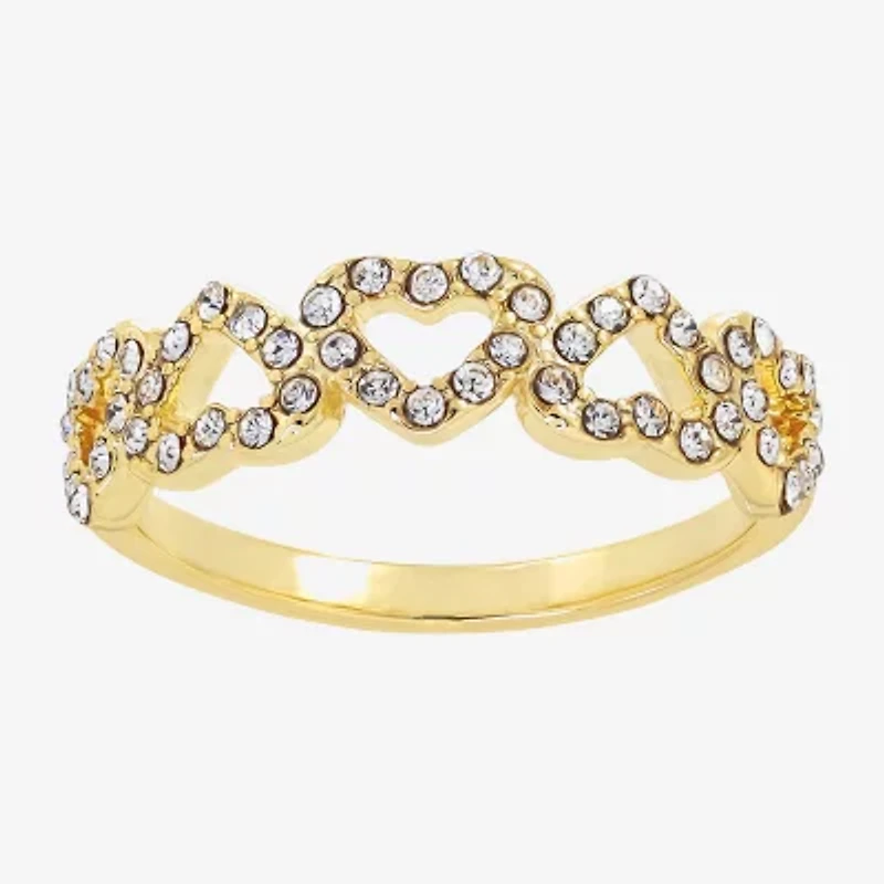 Sparkle Allure Womens 2MM Crystal 14K Gold Over Brass Heart Band