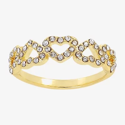 Sparkle Allure Womens 2MM Crystal 14K Gold Over Brass Heart Band