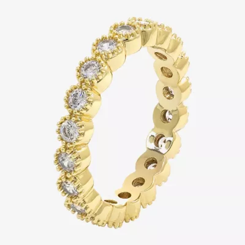 Sparkle Allure Womens 2.5MM Cubic Zirconia 14K Gold Over Brass Round Eternity Band