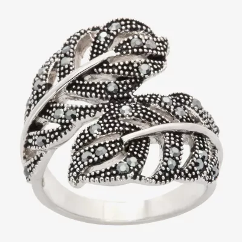 Sparkle Allure Wrap Womens 3MM Black Crystal Pure Silver Over Brass Bypass  Band