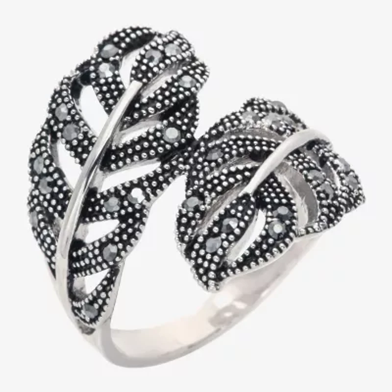 Sparkle Allure Wrap Womens 3MM Black Crystal Pure Silver Over Brass Bypass  Band