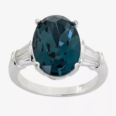 Sparkle Allure Womens Blue Cubic Zirconia Pure Silver Over Brass Oval Solitaire Cocktail Ring
