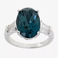 Sparkle Allure Womens Blue Cubic Zirconia Pure Silver Over Brass Oval Solitaire Cocktail Ring