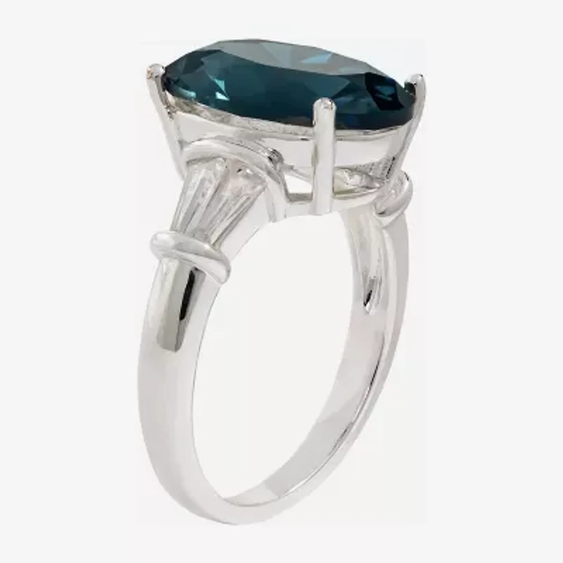 Sparkle Allure Womens Blue Cubic Zirconia Pure Silver Over Brass Oval Solitaire Cocktail Ring