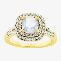 Sparkle Allure Split Shank Womens White Cubic Zirconia 14K Gold Over Brass Cushion Halo Cocktail Ring