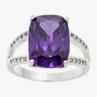 Sparkle Allure Split Shank Womens Purple Cubic Zirconia Pure Silver Over Brass Solitaire Cocktail Ring