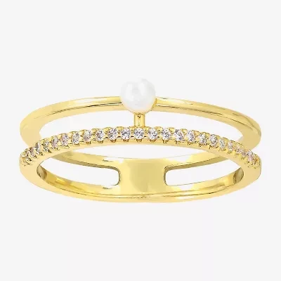 Sparkle Allure Faux Stacked Womens 4MM Cubic Zirconia 14K Gold Over Brass Band