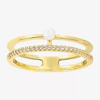 Sparkle Allure Faux Stacked Womens 4MM Cubic Zirconia 14K Gold Over Brass Band