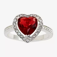 Sparkle Allure Womens Red Crystal Pure Silver Over Brass Heart Halo Cocktail Ring