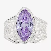 Sparkle Allure Open Filigree Womens Purple Cubic Zirconia Pure Silver Over Brass Marquise Cocktail Ring