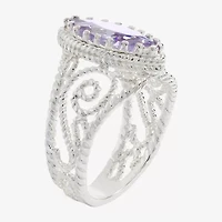 Sparkle Allure Open Filigree Womens Purple Cubic Zirconia Pure Silver Over Brass Marquise Cocktail Ring