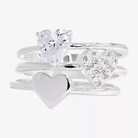 Sparkle Allure Womens Cubic Zirconia Pure Silver Over Brass Heart Delicate Solitaire Ring Set