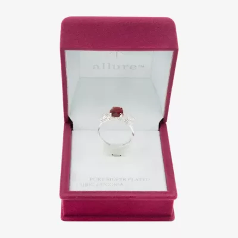 Sparkle Allure Cluster Side Stone Womens Red Crystal Pure Silver Over Brass Oval Cocktail Ring