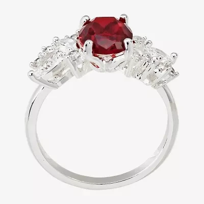 Sparkle Allure Cluster Side Stone Womens Red Crystal Pure Silver Over Brass Oval Cocktail Ring