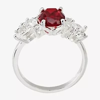 Sparkle Allure Cluster Side Stone Womens Red Crystal Pure Silver Over Brass Oval Cocktail Ring