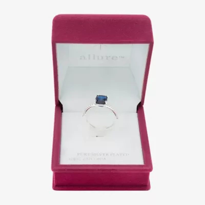 Sparkle Allure Solitaire Womens Blue Crystal Pure Silver Over Brass Oval Cocktail Ring