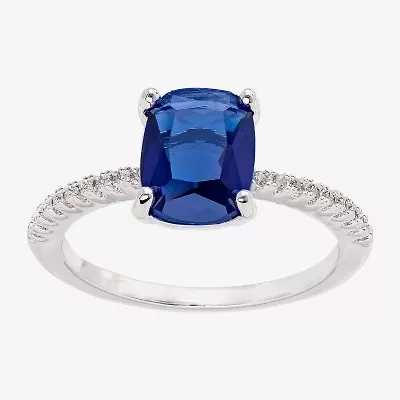 Sparkle Allure Solitaire Womens Blue Crystal Pure Silver Over Brass Oval Cocktail Ring