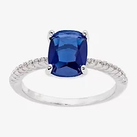 Sparkle Allure Solitaire Womens Blue Crystal Pure Silver Over Brass Oval Cocktail Ring
