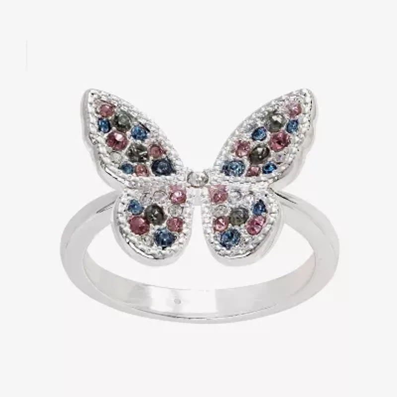 Sparkle Allure Womens Multi Color Crystal Pure Silver Over Brass Butterfly Cocktail Ring