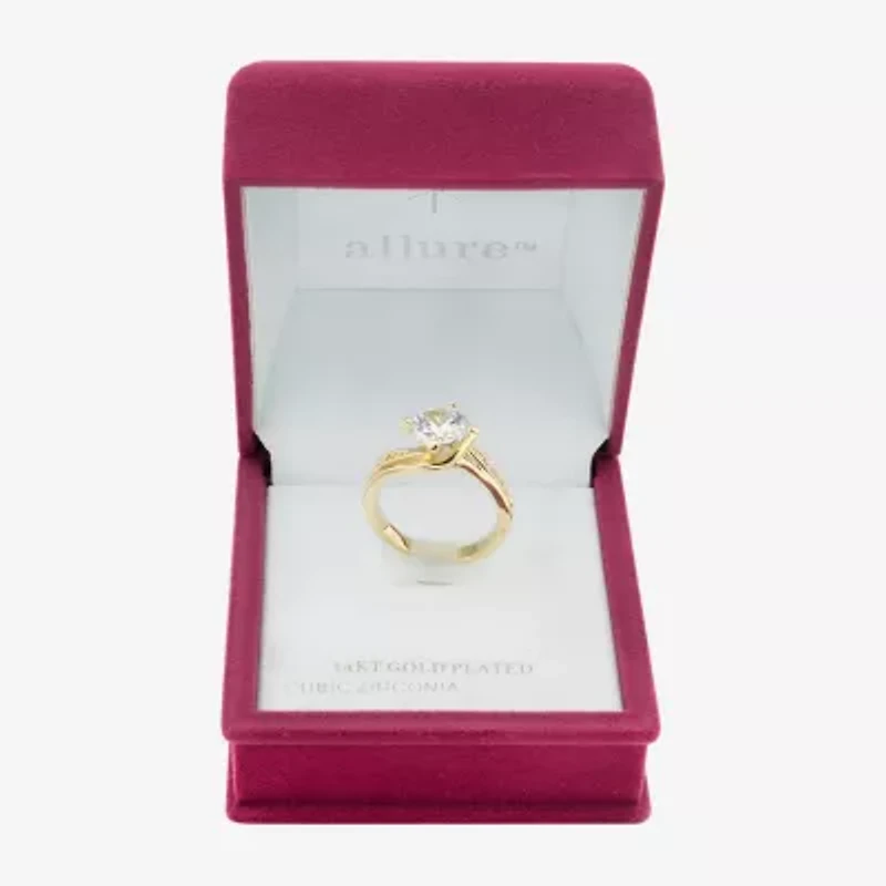 Sparkle Allure Solitaire Bypass Womens Cubic Zirconia 14K Gold Over Brass Round  Engagement Ring