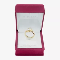 Sparkle Allure Solitaire Bypass Womens Cubic Zirconia 14K Gold Over Brass Round  Engagement Ring
