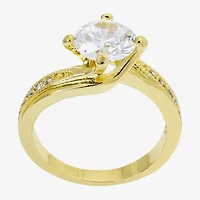 Sparkle Allure Solitaire Bypass Womens Cubic Zirconia 14K Gold Over Brass Round  Engagement Ring