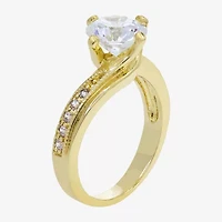 Sparkle Allure Solitaire Bypass Womens Cubic Zirconia 14K Gold Over Brass Round  Engagement Ring