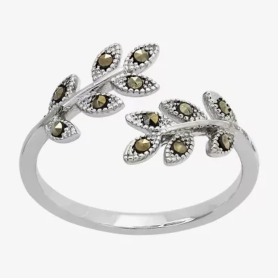Sparkle Allure Leaf Bypass Womens 2.5MM Black Cubic Zirconia Pure Silver Over Brass Band