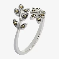 Sparkle Allure Leaf Bypass Womens 2.5MM Black Cubic Zirconia Pure Silver Over Brass Band
