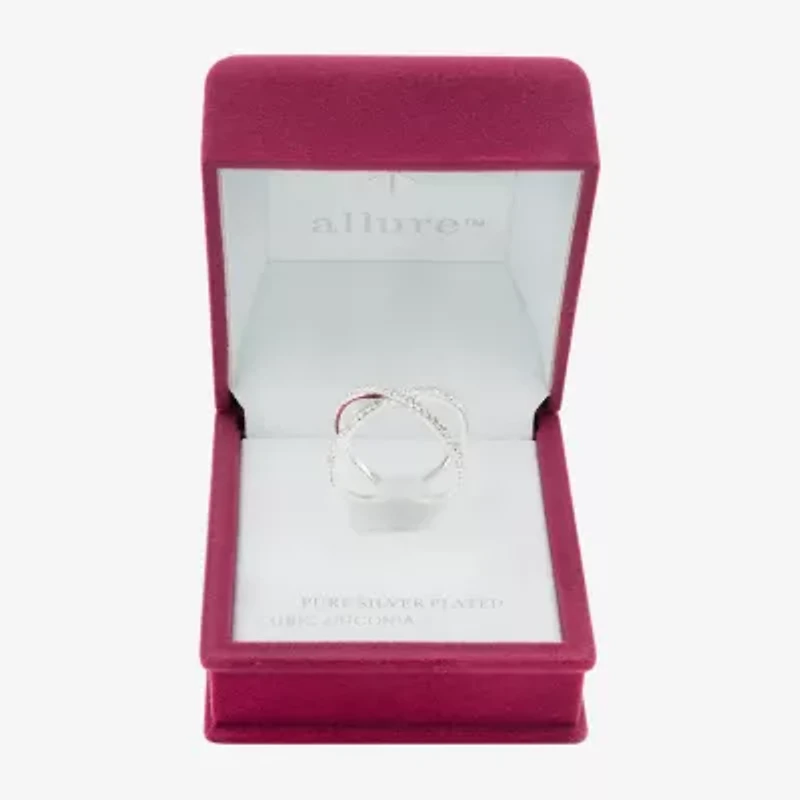 Sparkle Allure Womens 2.5MM Crystal Pure Silver Over Brass Crossover Band