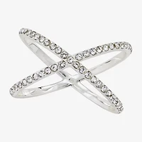 Sparkle Allure Womens 2.5MM Crystal Pure Silver Over Brass Crossover Band