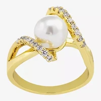 Sparkle Allure Womens Simulated Pearl 14K Gold Over Brass Bypass  Cocktail Ring