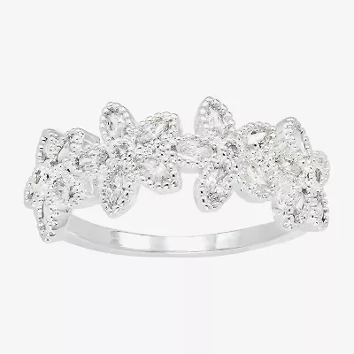 Sparkle Allure Womens 2MM Cubic Zirconia Pure Silver Over Brass Flower Band