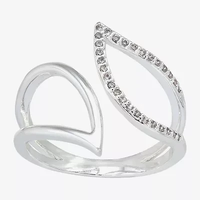 Sparkle Allure Leaf Womens 2MM Cubic Zirconia Pure Silver Over Brass Bypass  Band