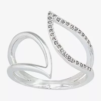 Sparkle Allure Leaf Womens 2MM Cubic Zirconia Pure Silver Over Brass Bypass  Band
