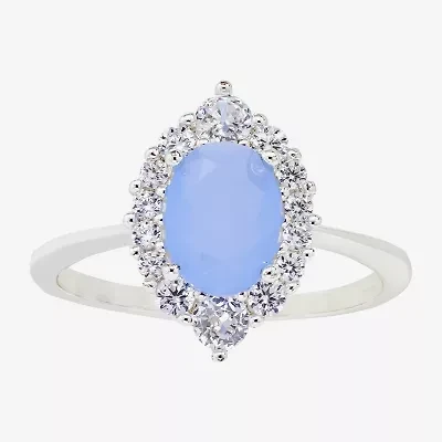 Sparkle Allure Marquise Halo Womens Blue Cubic Zirconia Pure Silver Over Brass Oval Cocktail Ring
