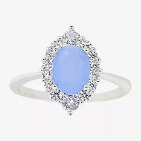 Sparkle Allure Marquise Halo Womens Blue Cubic Zirconia Pure Silver Over Brass Oval Cocktail Ring