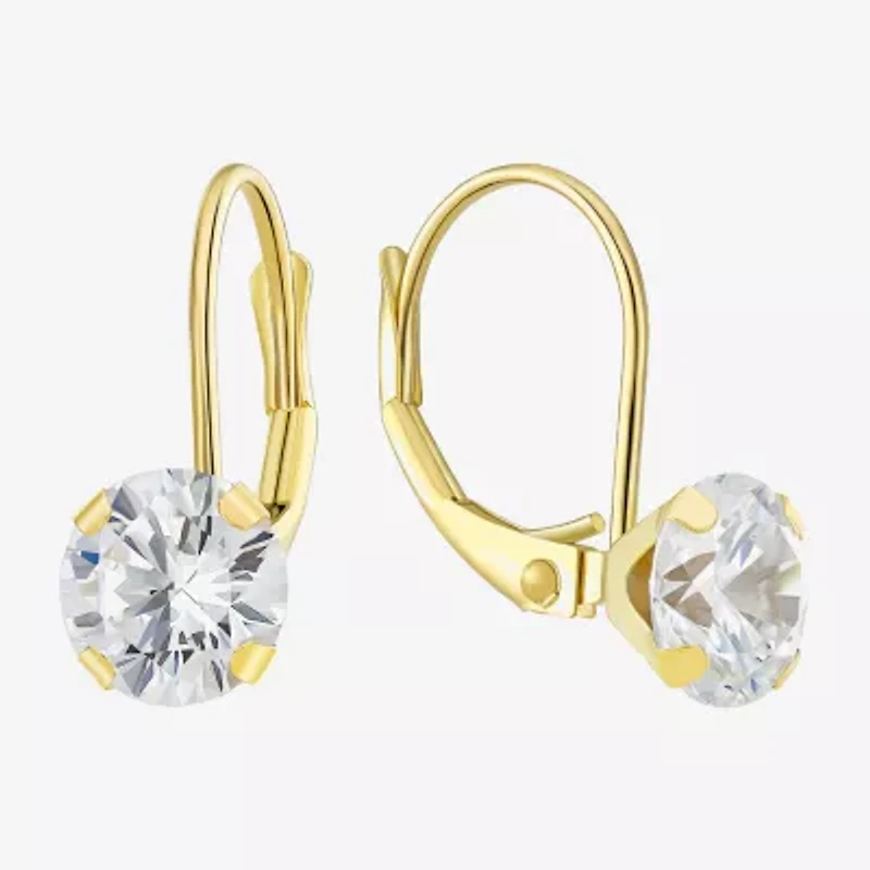 Womens Cubic Zirconia 10K Gold Round Drop Earrings