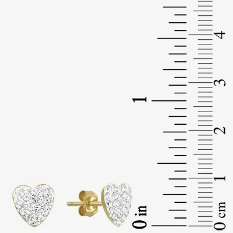 White Crystal 14K Gold 8.5mm Heart Stud Earrings