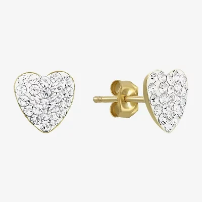 White Crystal 14K Gold 8.5mm Heart Stud Earrings