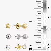 14K Gold Ball 3-Pair Stud Earrings