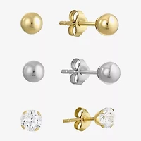 14K Gold Ball 3-Pair Stud Earrings