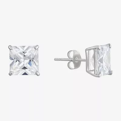 Square Cubic Zirconia Stud Earrings 14K White Gold