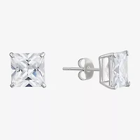 Square Cubic Zirconia Stud Earrings 14K White Gold